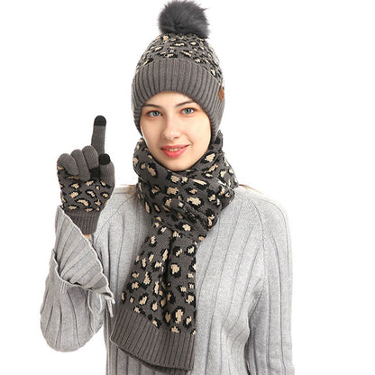 Ensemble 3 en 1 gants, bonnet et écharpe léopard