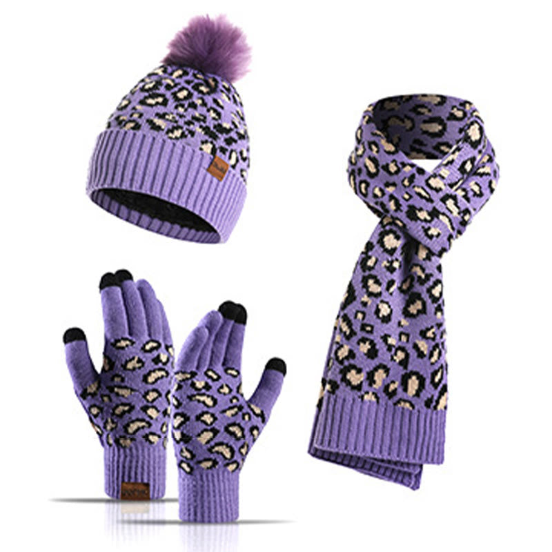 Ensemble 3 en 1 gants, bonnet et écharpe léopard