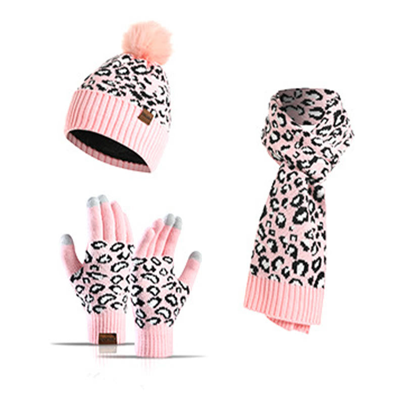 Ensemble 3 en 1 gants, bonnet et écharpe léopard - Rose - One Size - image 17