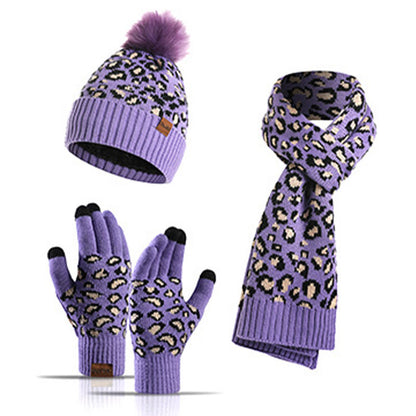 Ensemble 3 en 1 gants, bonnet et écharpe léopard - Violet - One Size - image 16