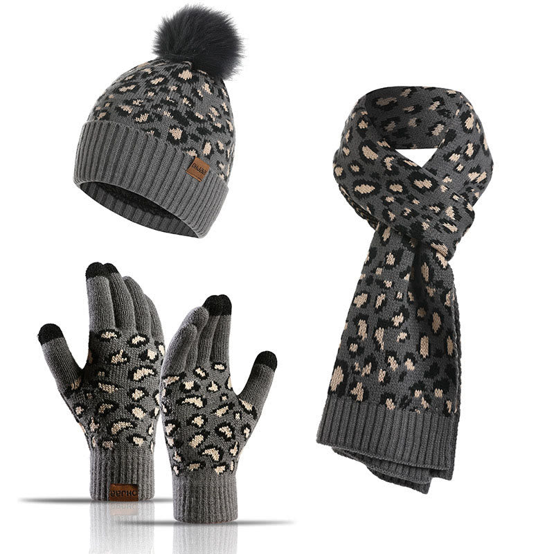 Ensemble 3 en 1 gants, bonnet et écharpe léopard - Gris foncé - One Size - image 13