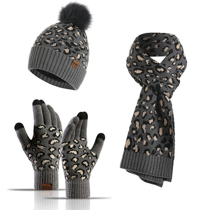 Ensemble 3 en 1 gants, bonnet et écharpe léopard - Gris foncé - One Size - image 13