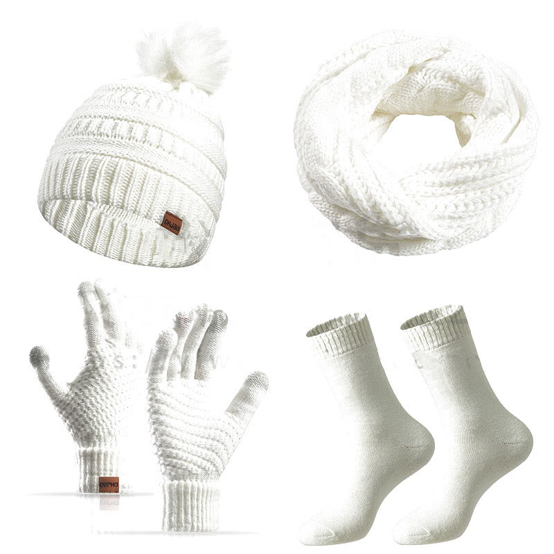 Ensemble 4 en 1 de gants, bonnet, écharpe et chaussettes classiques d'hiver - Blanc - Taille unique - image 11