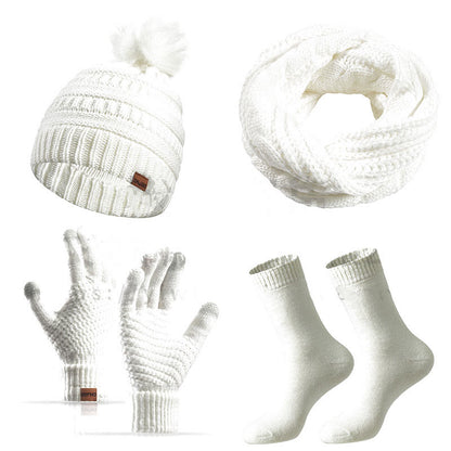 Ensemble 4 en 1 de gants, bonnet, écharpe et chaussettes classiques d'hiver - Blanc - Taille unique - image 11