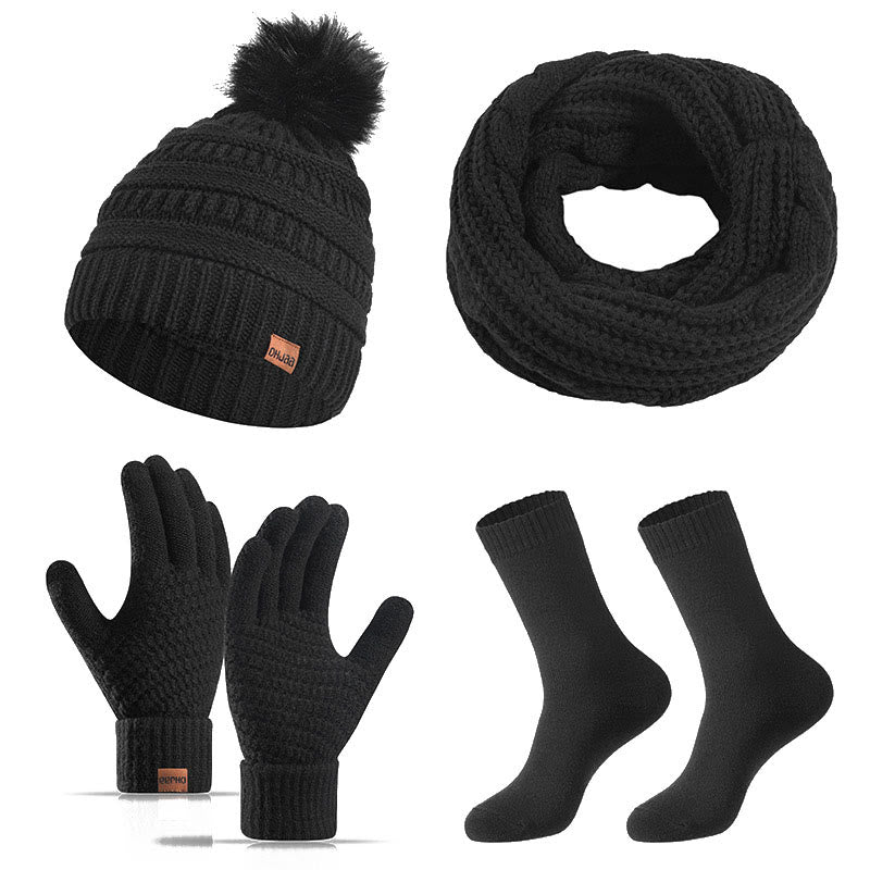 Ensemble 4 en 1 de gants, bonnet, écharpe et chaussettes classiques d'hiver - Noir - Taille unique - image 12
