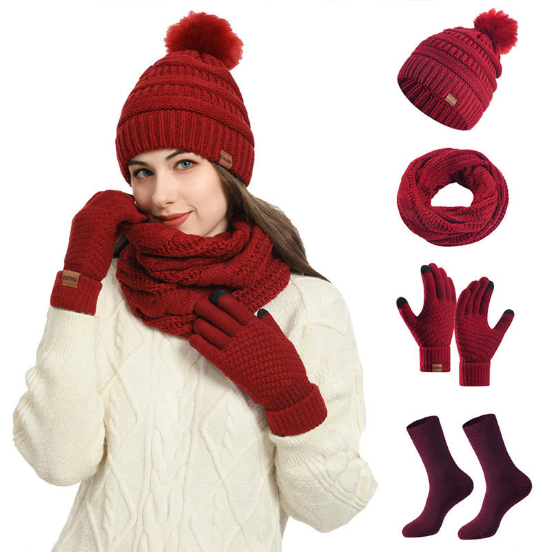 Ensemble 4 en 1 de gants, bonnet, écharpe et chaussettes classiques d'hiver - image 0