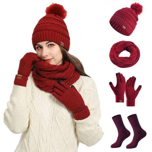 Ensemble 4 en 1 de gants, bonnet, écharpe et chaussettes classiques d'hiver - image 0