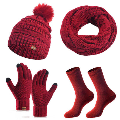 Ensemble 4 en 1 de gants, bonnet, écharpe et chaussettes classiques d'hiver - Vin - Taille unique - image 13