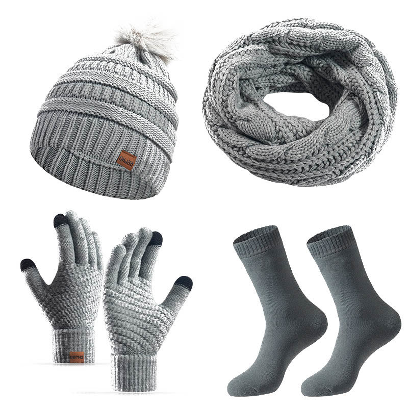 Ensemble 4 en 1 de gants, bonnet, écharpe et chaussettes classiques d'hiver