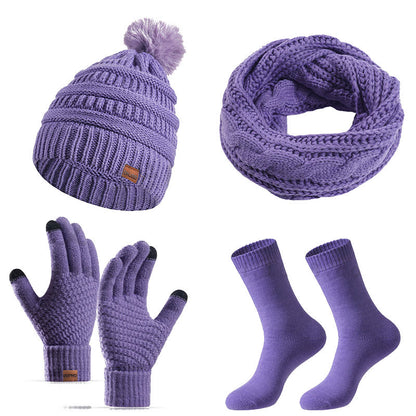 Ensemble 4 en 1 de gants, bonnet, écharpe et chaussettes classiques d'hiver - Violet - Taille unique - image 16