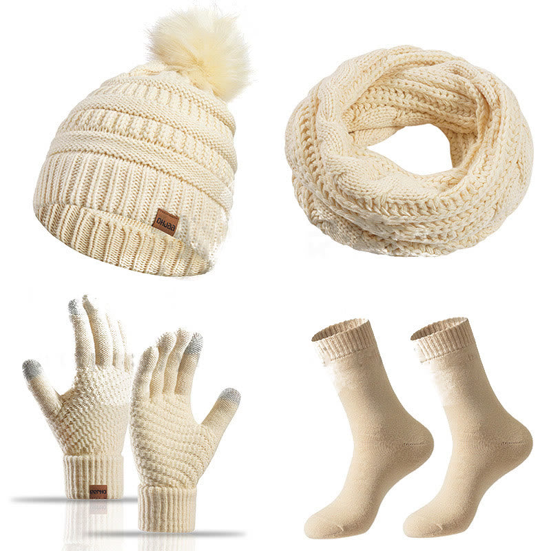 Ensemble 4 en 1 de gants, bonnet, écharpe et chaussettes classiques d'hiver - Abricot - Taille unique - image 17