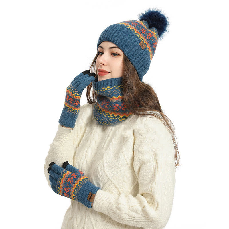 Ensemble 3 en 1 gants, bonnet et écharpe flocon de neige