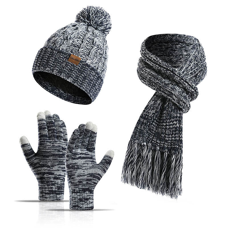 Ensemble 3 en 1 classique assorti : gants, bonnet, écharpe - Bleu marine - Taille unique - image 14