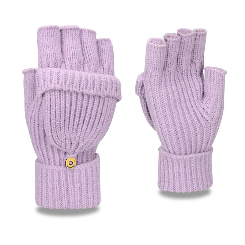 Gants d'hiver chauds tricotés sans doigts - Violet clair - Taille unique - image 12
