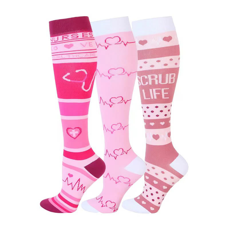 Chaussettes de compression cardiaques roses ECG (3 paires) - Multicolore - S/M - image 0