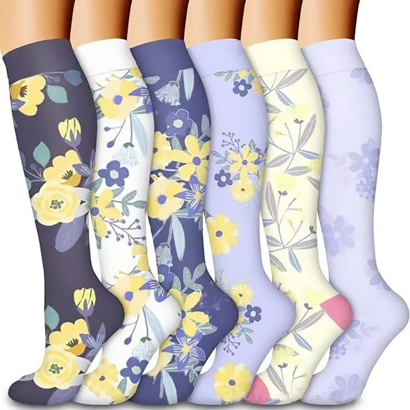 Chaussettes de compression à fleurs violettes et jaunes (6 paires) - Multicolore - S/M - image 0