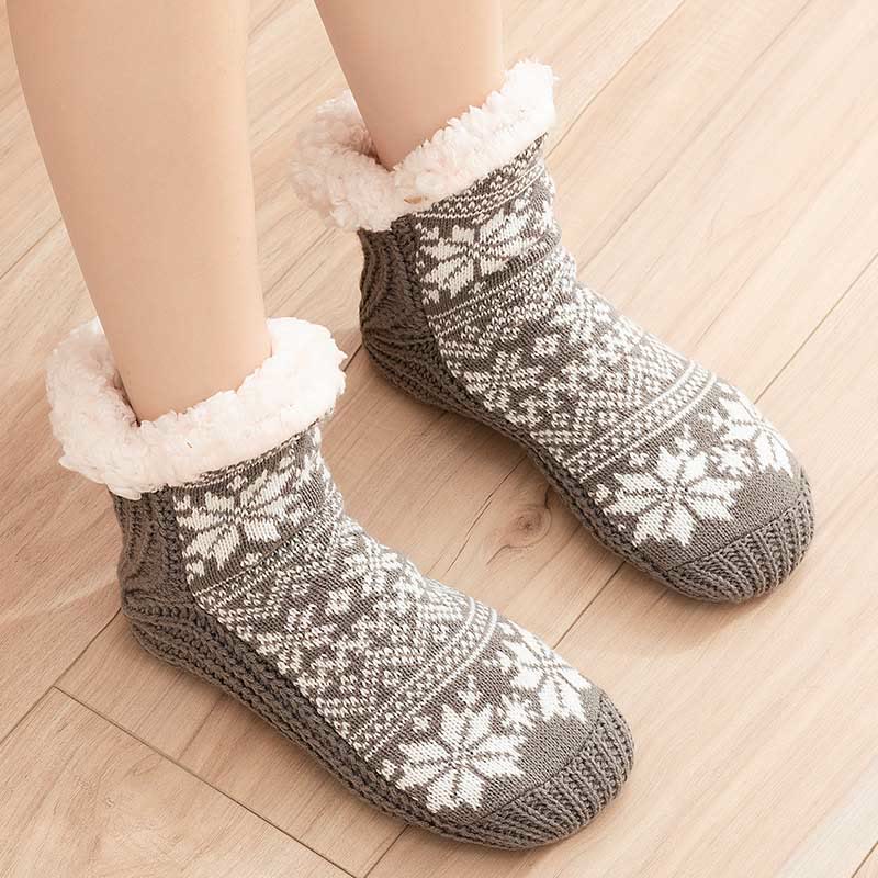 Chaussons-chaussettes grande taille en forme de flocon de neige en V - Gris - EU36-42 (US3-8.5) - image 4