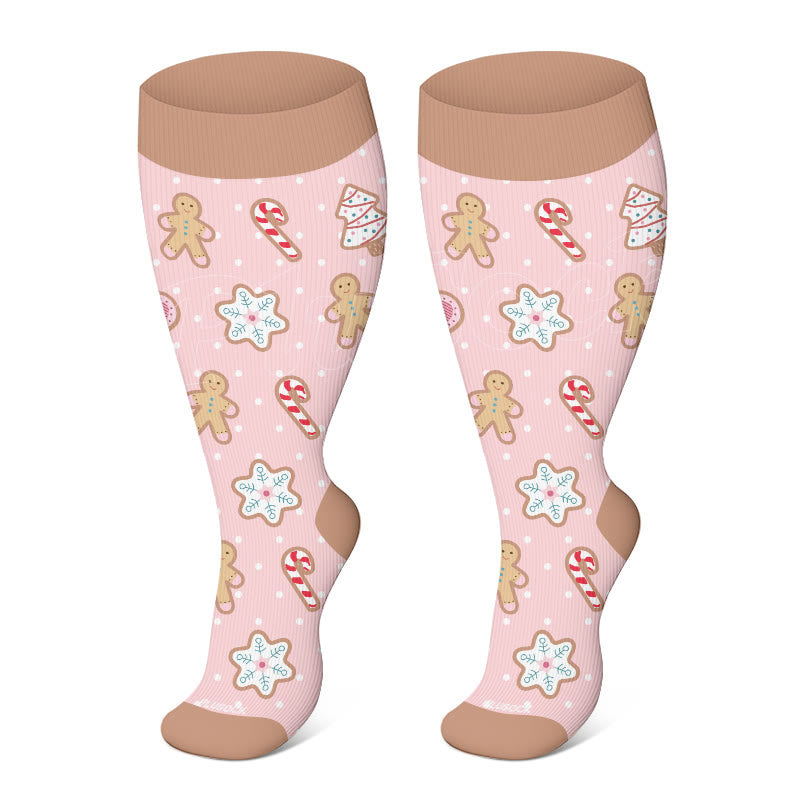 Chaussettes de compression grande taille motif bonhomme de neige, élan, bonhomme en pain d'épices - Rose - 4XL - image 2