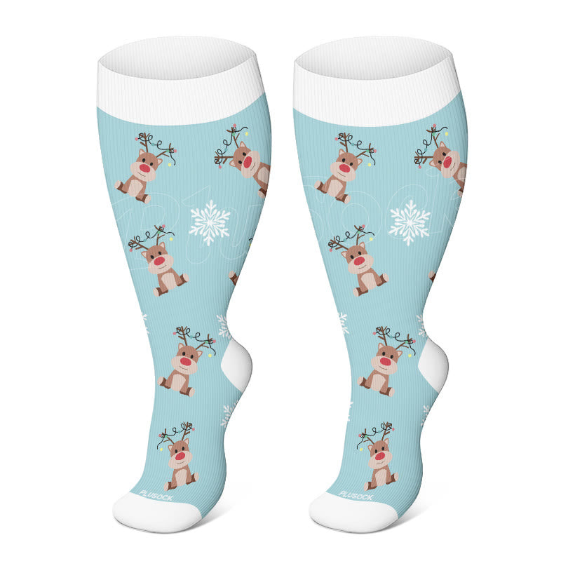 Chaussettes de compression grande taille motif bonhomme de neige, élan, bonhomme en pain d'épices - Bleu - 4XL - image 1