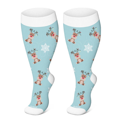 Chaussettes de compression grande taille motif bonhomme de neige, élan, bonhomme en pain d'épices - Bleu - 4XL - image 1