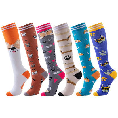 Chaussettes de compression à motif Purple Puppy (6 paires) - Multicolore - S/M - image 1