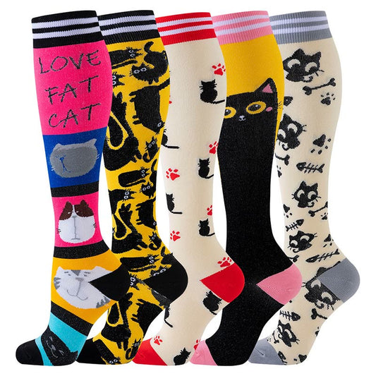 Chaussettes de compression à motif chat violet (5 paires) - Multicolore - S/M - image 1