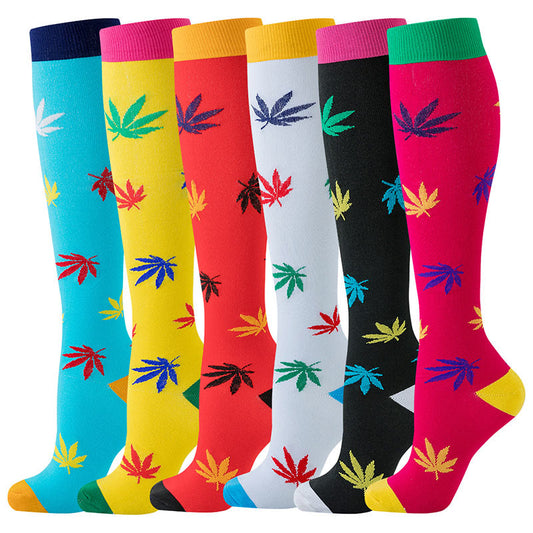 Chaussettes de compression violettes à motif feuille d'érable (6 paires) - Multicolore - S/M - image 1