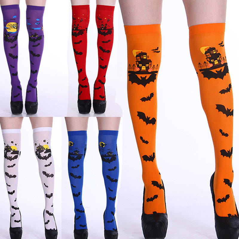 Chaussettes hautes motif chauve-souris hantées d'Halloween (5 paires) - Multicolore - EU37-40 (US4-7) - image 1
