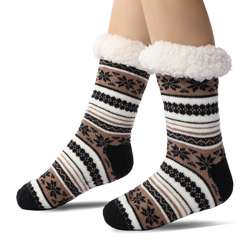 Chaussettes pantoufles assorties à motif flocon de neige grande taille (2 paires) - Noir - EU39-44 (US6-10) - image 2