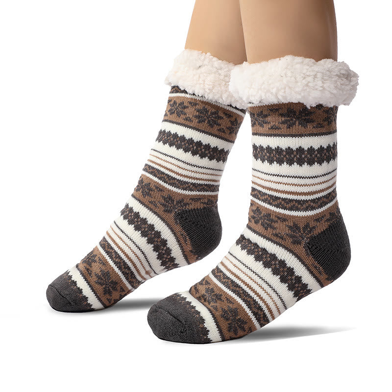 Chaussettes pantoufles assorties à motif flocon de neige grande taille (2 paires) - image 1