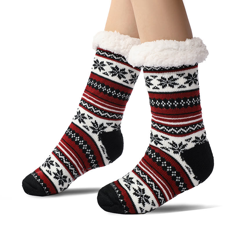 Chaussettes pantoufles assorties à motif flocon de neige grande taille (2 paires) - Vin - EU39-44 (US6-10) - image 5