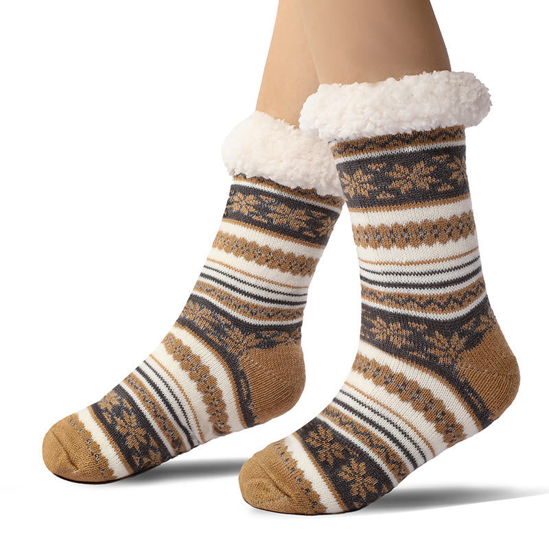 Chaussettes pantoufles assorties à motif flocon de neige grande taille (2 paires) - Champagne - EU39-44 (US6-10) - image 6