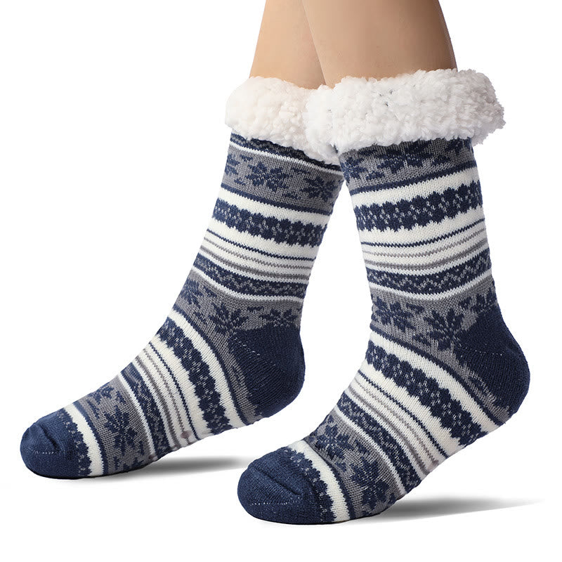 Chaussettes pantoufles assorties à motif flocon de neige grande taille (2 paires) - Bleu marine - EU39-44 (US6-10) - image 3