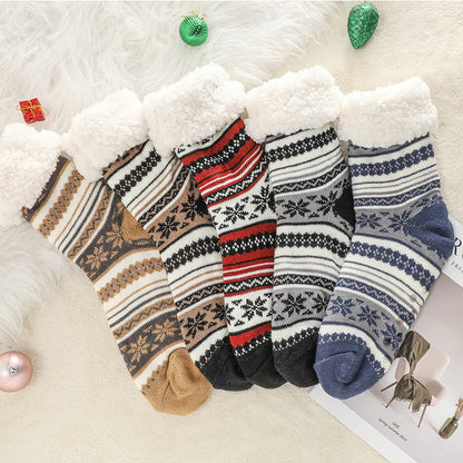 Chaussettes pantoufles assorties à motif flocon de neige grande taille (2 paires) - image 0