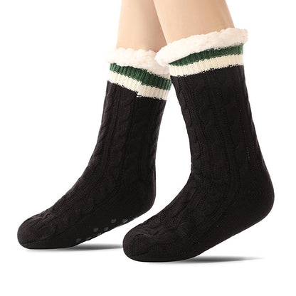 Chaussons-chaussettes en cuir d'agneau de couleur pure - Noir - EU37-40 (US4-7) - image 1