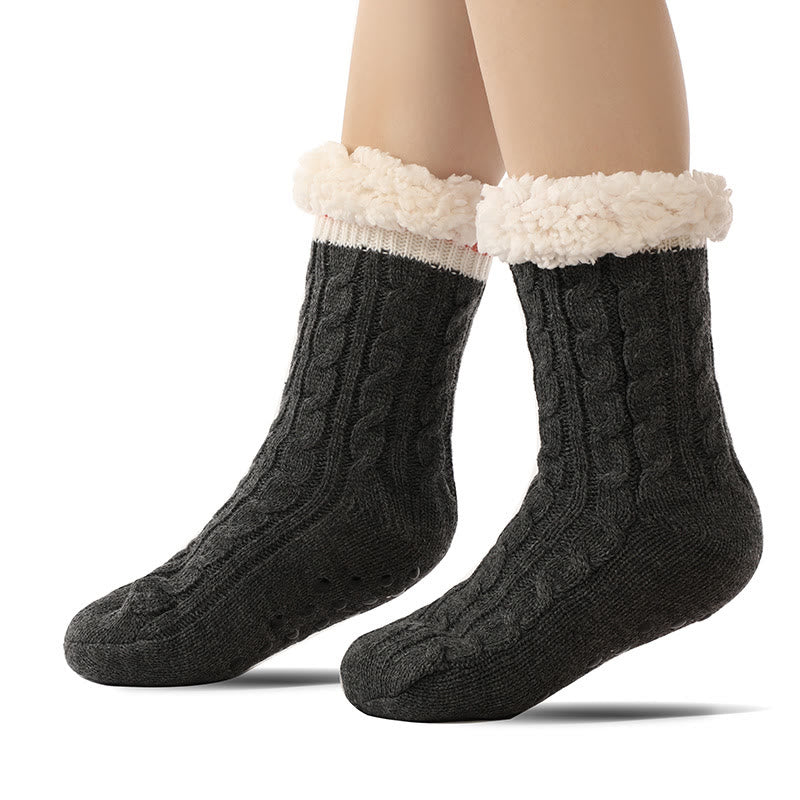 Chaussons-chaussettes en cuir d'agneau de couleur pure - Gris foncé - EU37-40 (US4-7) - image 2