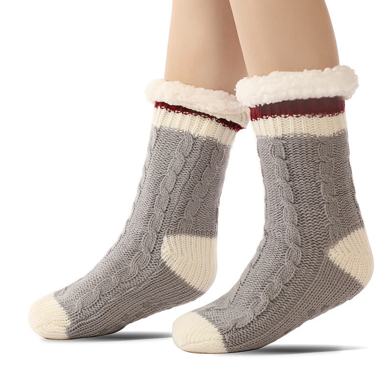 Chaussons-chaussettes en cuir d'agneau de couleur pure - Gris clair - EU37-40 (US4-7) - image 4