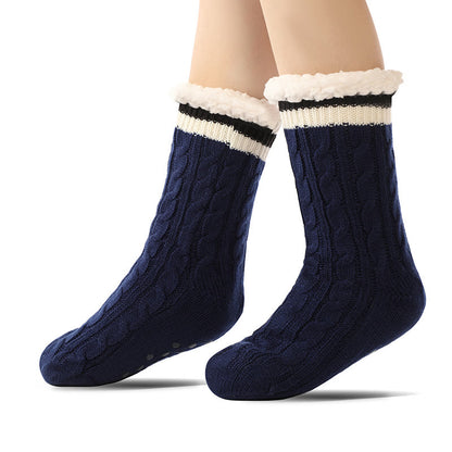Chaussons-chaussettes en cuir d'agneau de couleur pure - Bleu marine - EU37-40 (US4-7) - image 3