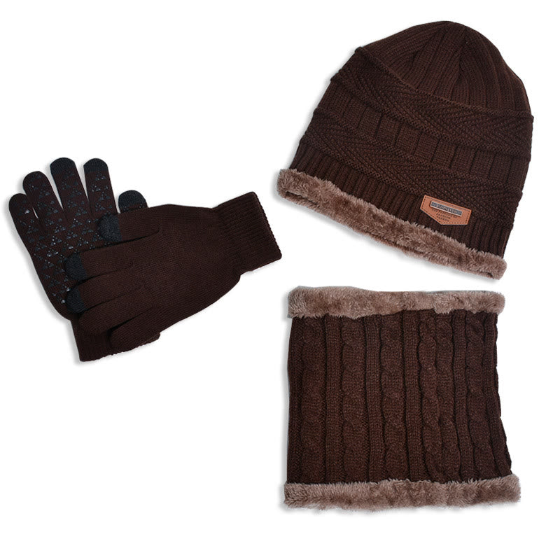 Ensemble 3 en 1 de gants chauds d'hiver, bonnet et écharpe - Café - Taille unique - image 8