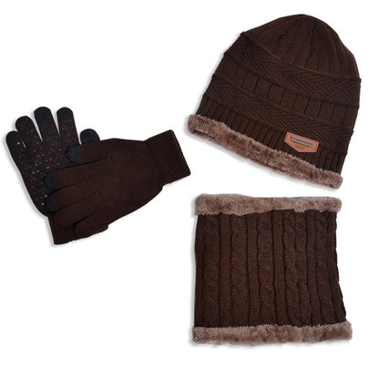 Ensemble 3 en 1 de gants chauds d'hiver, bonnet et écharpe - Café - Taille unique - image 8