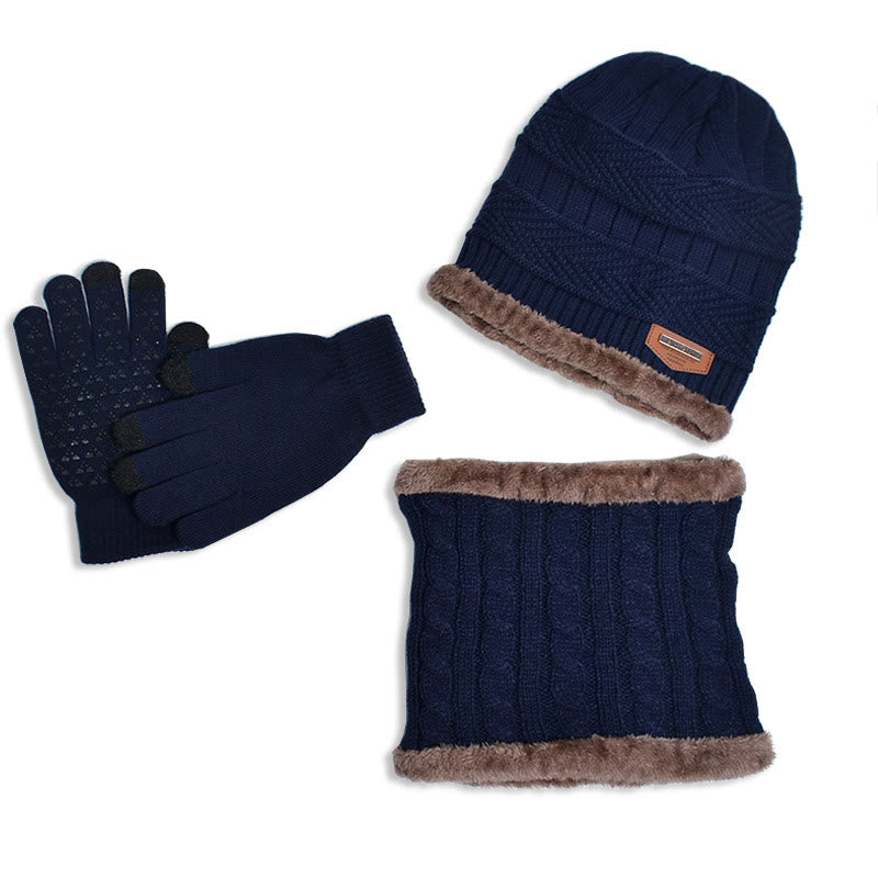 Ensemble 3 en 1 de gants chauds d'hiver, bonnet et écharpe - Bleu marine - Taille unique - image 7
