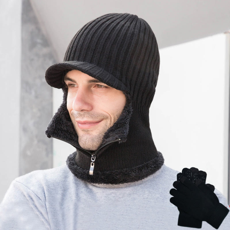 Ensemble bonnet et gants zippés 2 en 1