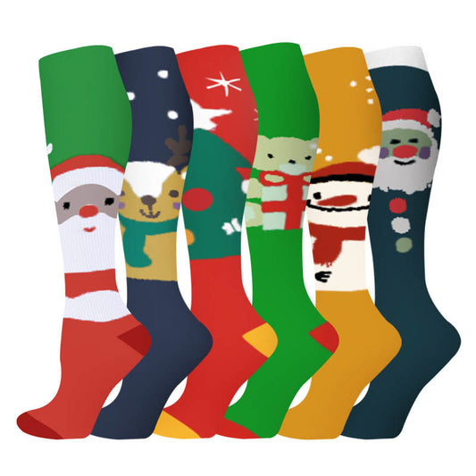 Chaussettes de compression motif élan, bonhomme de neige et ours (6 paires) - Multicolore - S/M - image 1