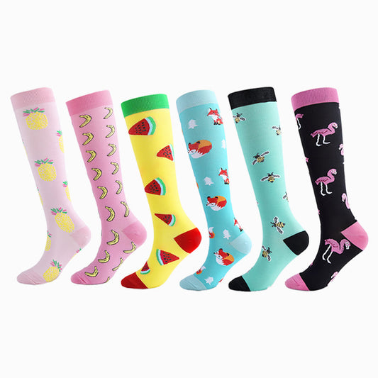 Chaussettes de compression hautes motif fruits et animaux (6 paires) - image 0
