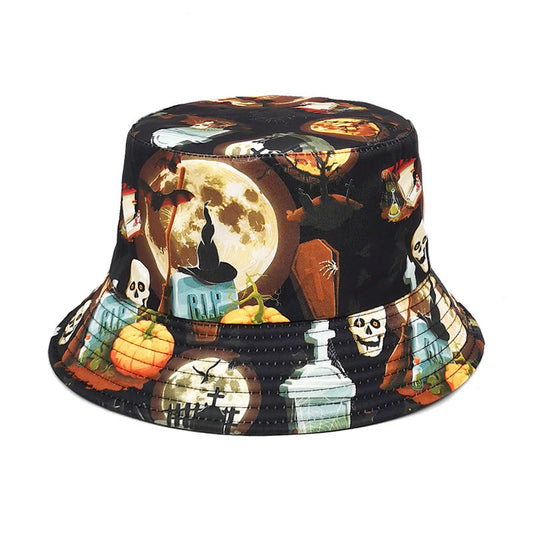 Chapeau bob grande taille motif lune d'Halloween - Noir - Taille unique - image 1