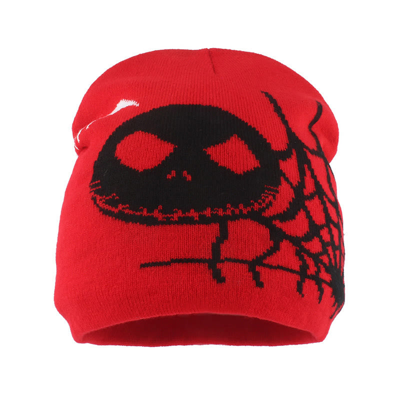 Bonnet grande taille à motif toile d'araignée et visage fantôme - Rouge - Taille unique - image 3