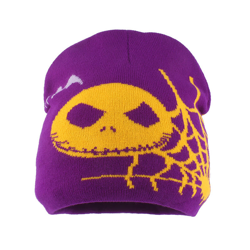 Bonnet grande taille à motif toile d'araignée et visage fantôme - Violet - Taille unique - image 4
