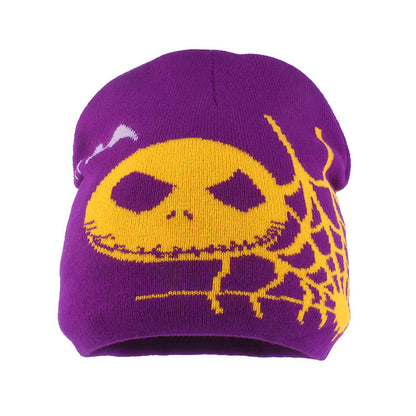 Bonnet grande taille à motif toile d'araignée et visage fantôme - Violet - Taille unique - image 4