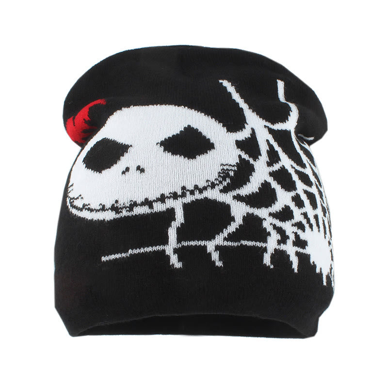 Bonnet grande taille à motif toile d'araignée et visage fantôme - Noir - Taille unique - image 1