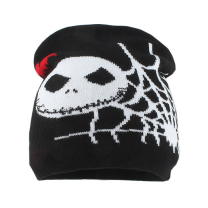 Bonnet grande taille à motif toile d'araignée et visage fantôme - Noir - Taille unique - image 1